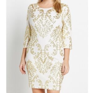 B.Darlin Dress Ivory W/Gold Sequins Lined Cut Out Back Body Con Size 7/8